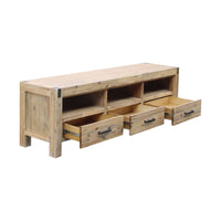 TV Cabinet with 3 Storage Drawers with Shelf Solid Acacia Wooden Frame Entertainment Unit in Oak Colour Furniture Kings Warehouse 