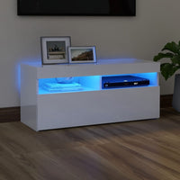 TV Cabinet with LED Lights High Gloss White 90x35x40 cm Kings Warehouse 