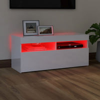 TV Cabinet with LED Lights High Gloss White 90x35x40 cm Kings Warehouse 