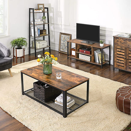 TV Console Unit with Open Storage Rustic Brown and Black Industrial Furniture Kings Warehouse 