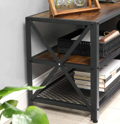 TV Stand for 60-Inch TV with Industrial Style Steel Frame Rustic Brown and Black Furniture Kings Warehouse 