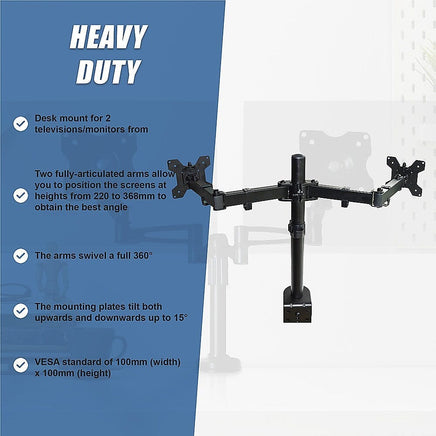Two-Screen 10-25" Desk Monitor TV Plasma LED LCD Work Mount Electronics Kings Warehouse 