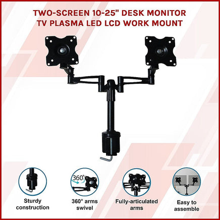 Two-Screen 10-25" Desk Monitor TV Plasma LED LCD Work Mount Electronics Kings Warehouse 