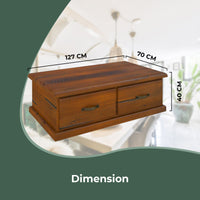 Umber Coffee Table 127cm 2 Drawer Solid Pine Timber Wood - Dark Brown living room Kings Warehouse 