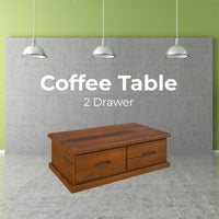 Umber Coffee Table 127cm 2 Drawer Solid Pine Timber Wood - Dark Brown living room Kings Warehouse 