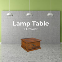Umber Lamp Table Solid Pine Wood 1 Drawer Coffee Side Desk Sofa End - Dark Brown Kings Warehouse 