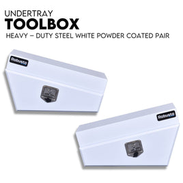 Under Tray Tool Box Underbody Pair Set 750mm White Steel Auto Accessories Kings Warehouse
