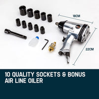 UNIMAC Air Impact Wrench Kit 17pc 1/2 Rattle Gun Set Socket Pneumatic Metric Kings Warehouse 