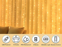 USB Powered 300 LED Curtain String Light with 8 Modes and Remote Control for Bedroom Party Wedding Decorations Kings Warehouse 