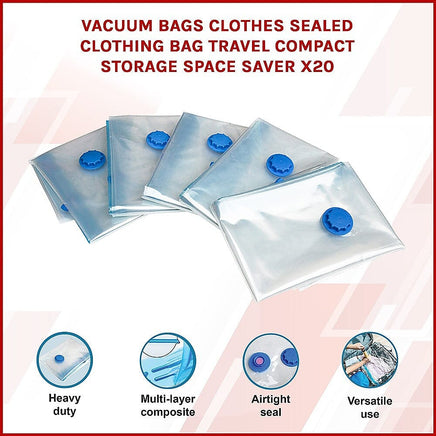 Vacuum Bags Clothes Sealed Clothing Bag Travel Compact Storage Space Saver x20 Home & Garden Kings Warehouse 
