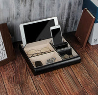 Valet Tray Leather Multi Catch Storage Box for Jewellery Accessories, Keys, Phone, Wallet, Coin, Jewellery (Black) Kings Warehouse 