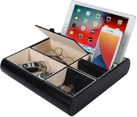 Valet Tray Leather Multi Catch Storage Box for Jewellery Accessories, Keys, Phone, Wallet, Coin, Jewellery (Black) Kings Warehouse 