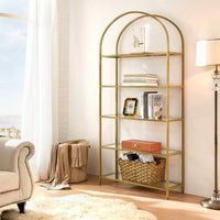VASAGLE Bookshelf 5 Tier Tempered Glass with Gold Metal Frame LGT050A01 Kings Warehouse 