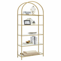 VASAGLE Bookshelf 5 Tier Tempered Glass with Gold Metal Frame LGT050A01 Kings Warehouse 