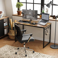 VASAGLE Computer Desk Writing Desk with 8 Hooks Rustic Brown and Black LWD58X Kings Warehouse 
