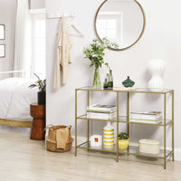 VASAGLE Console Table 3 Tier Tempered Glass Sofa Table for Modern Storage Shelf Golden LGT27G Kings Warehouse 
