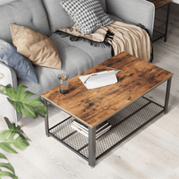 VASAGLE Industrial Rectangle Coffee Table with Storage Shelf Rustic Brown Kings Warehouse 