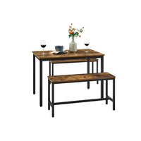 VASAGLE Industrial Rustic Brown Dining Table with 2 Benches Kings Warehouse 