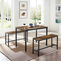 VASAGLE Industrial Rustic Brown Dining Table with 2 Benches Kings Warehouse 