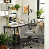 VASAGLE L-Shaped Computer Desk Rustic Brown and Black LWD73X Kings Warehouse 