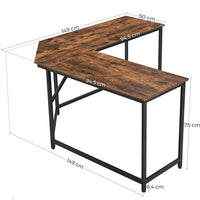 VASAGLE L-Shaped Computer Desk Rustic Brown and Black LWD73X Kings Warehouse 