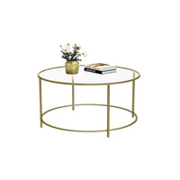 VASAGLE Round Glass Top Coffee Table with Metal Frame Kings Warehouse 
