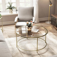 VASAGLE Round Glass Top Coffee Table with Metal Frame Kings Warehouse 