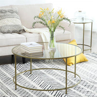 VASAGLE Round Glass Top Coffee Table with Metal Frame Kings Warehouse 