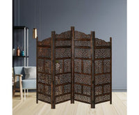 Vasco 4 Panel Room Divider Screen Privacy Shoji Timber Wood Stand - Burnt