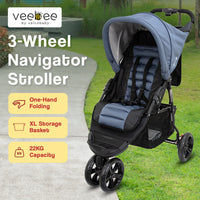 Veebee Navigator Stroller 3-wheel Pram For Newborns To Toddlers - Glacier Kings Warehouse 