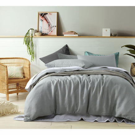 Vintage Design Homewares 100% Linen Dove Grey Quilt Cover Set Double Home & Garden Kings Warehouse 