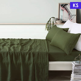 Vintage Design Homewares 100% Linen Olive Sheet Set King Single Home & Garden Kings Warehouse 
