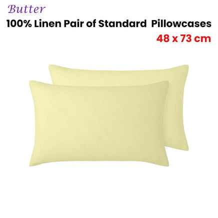Vintage Design Homewares 100% Linen Pair of Standard Pillowcases Butter 48 x 73 cm Home & Garden Kings Warehouse 