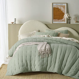 Vintage Design Homewares 3 Piece Hugo Cotton Gauze Quilted Comforter Set Sage Queen Home & Garden Kings Warehouse 