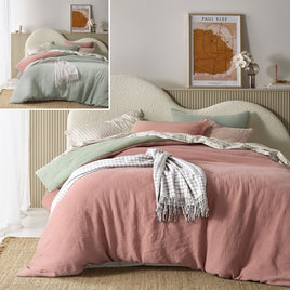 Vintage Design Homewares Hugo Reversible Clay Sage Cotton Gauze Quilt Cover Set King Home & Garden Kings Warehouse 