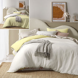 Vintage Design Homewares Hugo Reversible White Butter Cotton Gauze Quilt Cover Set King Home & Garden Kings Warehouse 