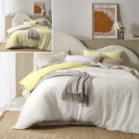 Vintage Design Homewares Hugo Reversible White Butter Cotton Gauze Quilt Cover Set Queen Home & Garden Kings Warehouse 