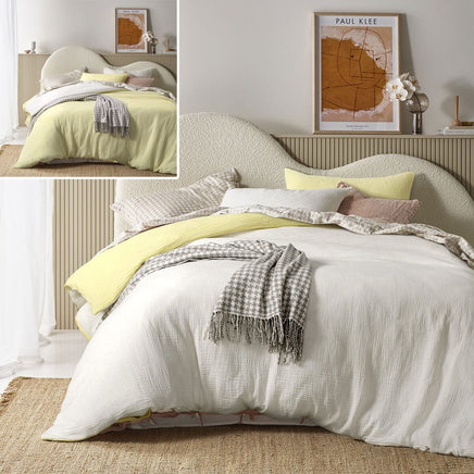 Vintage Design Homewares Hugo Reversible White Butter Cotton Gauze Quilt Cover Set Queen Home & Garden Kings Warehouse 