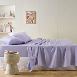 Vintage Design Homewares Lilac French Linen Sheet Set Mega King 50cm wall Home & Garden Kings Warehouse 
