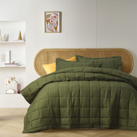 Vintage Design Homewares Olive French Linen Coverlet Set King Home & Garden Kings Warehouse 