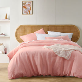 Vintage Design Homewares Peach French Linen Quilt Cover Set Queen Home & Garden Kings Warehouse 