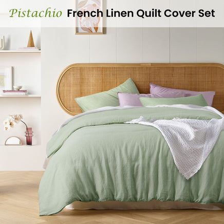 Vintage Design Homewares Pistachio French Linen Quilt Cover Set King Home & Garden Kings Warehouse 
