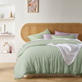 Vintage Design Homewares Pistachio French Linen Quilt Cover Set King Home & Garden Kings Warehouse 