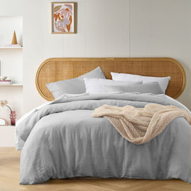 Vintage Design Homewares Silver French Linen Quilt Cover Set King Home & Garden Kings Warehouse