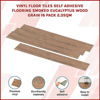 Vinyl Floor Tiles Self Adhesive Flooring Smoked Eucalyptus Wood Grain 16 Pack 2.3SQM Furniture Kings Warehouse 