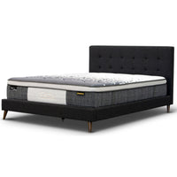 Volga Queen Bed Platform Frame Fabric Upholstered Mattress Base - Charcoal bedroom furniture Kings Warehouse 