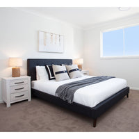 Volga Queen Bed Platform Frame Fabric Upholstered Mattress Base - Charcoal bedroom furniture Kings Warehouse 