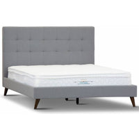 Volga Queen Bed Platform Frame Fabric Upholstered Mattress Base - Grey bedroom furniture Kings Warehouse 