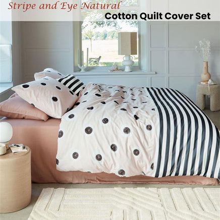 VTWonen Stripe and Eye Natural Cotton Quilt Cover Set King Home & Garden Kings Warehouse 