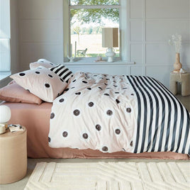 VTWonen Stripe and Eye Natural Cotton Quilt Cover Set Queen Home & Garden Kings Warehouse 